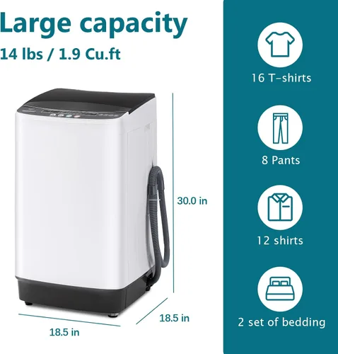 Vista 6 de Lavadora portátil de 1.9 pies cúbicos, lavadora eléctrica completamente automática con 10 programas, combo compacto de lavado y centrifugado de ropa