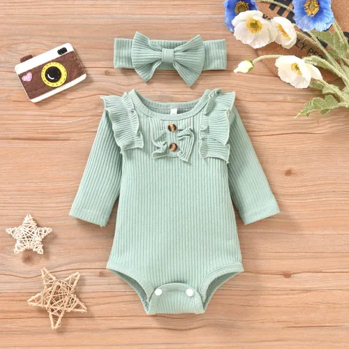 Vista 3 de Aalizzwell Conjunto de mameluco acanalado para bebés y niñas prematuros, para otoño e invierno