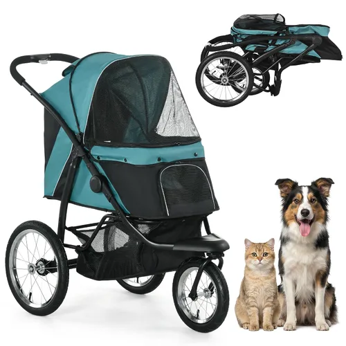 Vista 12 de PawHut Cochecito para mascotas de 3 ruedas, cochecito plegable para perros con toldo ajustable, correa de seguridad, cojín, cesta de almacenamiento
