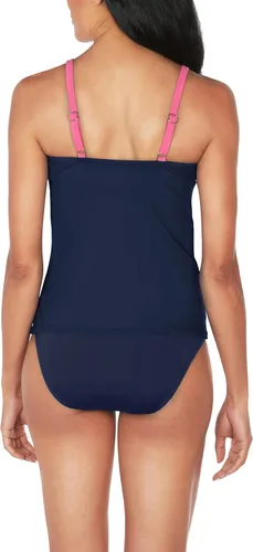 Vista 4 de Nautica Tankini estándar de cuello alto con bloques de color para mujer
