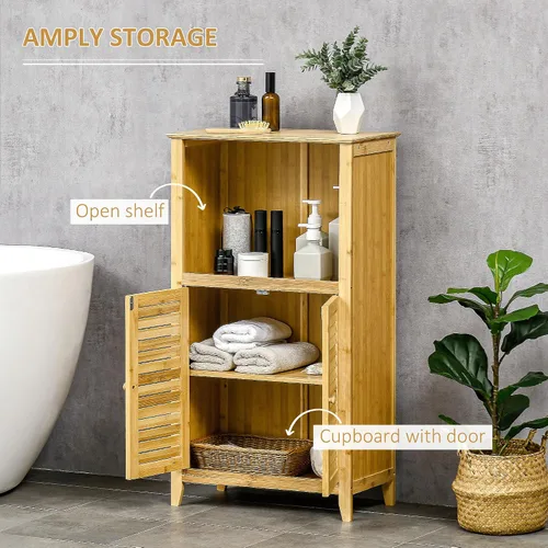 Vista 5 de HOMCOM Mueble de baño de bambú con estantes y puertas, natural