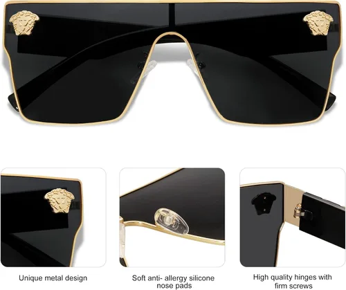 Vista 11 de Allarallvr Gafas de sol cuadradas de gran tamaño para mujeres hombres vintage de moda clásica gafas de sol de sol para mujer AR82087