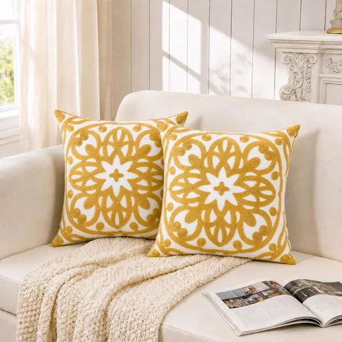 Vista 31 de Alysheer Funda de almohada decorativa bordada de 18 x 18 pulgadas, acogedora y fresca funda de cojín bohemia con diseño de mandala chic de punto