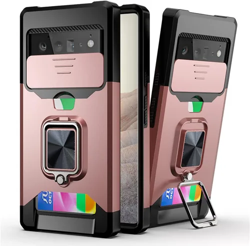 Vista 10 de Funda tipo billetera para Google Pixel 7/7Pro, con cubierta deslizante para cámara, ranura para tarjetero y anillo magnético con soporte, funda Negro