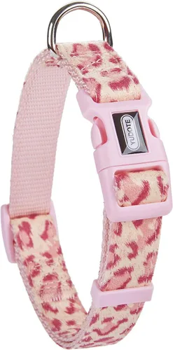 Vista 4 de Collar de perro con patrón de leopardo, nailon ajustable y cinta para perros medianos (M, leopardo rosa)