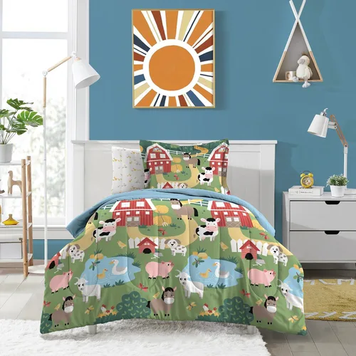 Vista 104 de Dream Factory Dinosaur Blocks - Juego de edredón de microfibra ultrasuave para niños, color azul, tamaño individual Bloques de dinosaurios azules