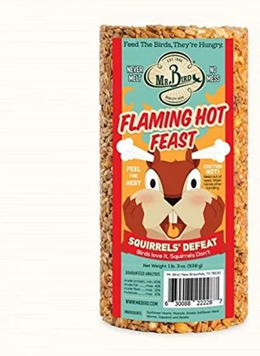 Vista 2 de Mr. Bird Flaming Hot Feast - Cilindro de semillas de pájaro picante, 1 paquete, 1 libra 3 onzas Mezcla prémium de gusanos de harina, maní
