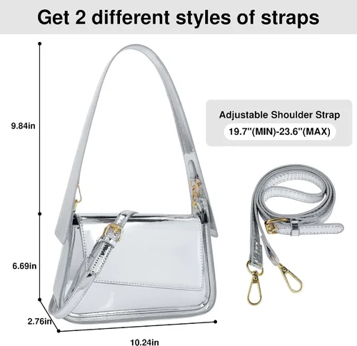 Vista 2 de Bolso de hombro pequeño para mujer, lindo bolso de mano hobo de noche, bolso de mano Y2K plateado brillante para fiesta, graduación, boda, B plateado