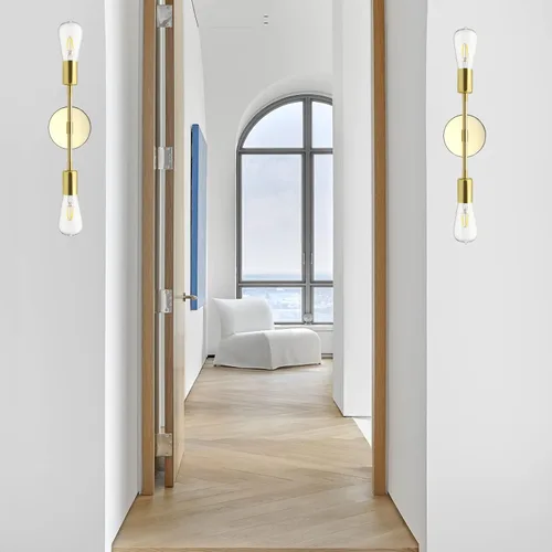 Vista 7 de Moderna lámpara de pared E26 con enchufe dorado cepillado, lámpara de pared de mediados de siglo, iluminación de techo para pasillo, sala de estar 2
