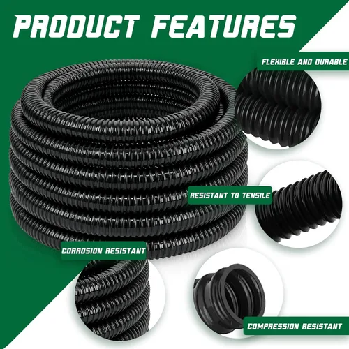 Vista 4 de Tubería de estanque de 1" × 3.05 metros en PVC flexible negra, tubo de PVC para estanque de jardín - Tubo reforzado y resistente a arrugas