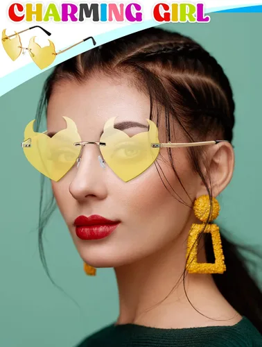 Vista 5 de 8 pares de lentes de sol de diablo sin montura de metal fino gafas de diablo lindas y divertidas gafas de sol transparentes para mujeres y hombres