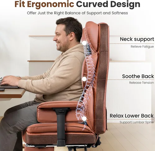 Vista 8 de BESTFAIR Silla de oficina grande y alta, silla ejecutiva de capacidad de 400 libras con respaldo alto y reposapiés, silla de oficina ergonómica