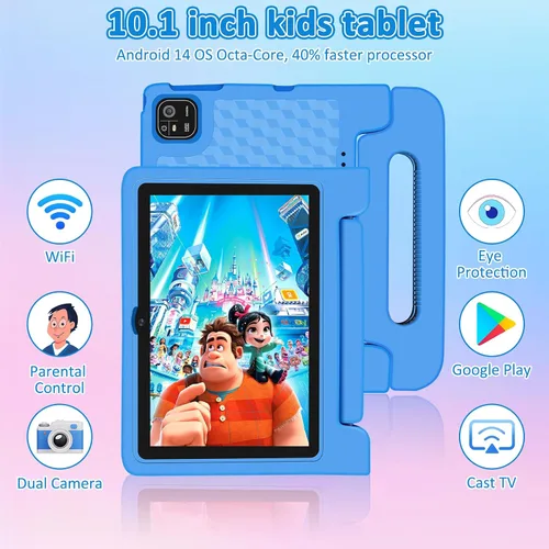 Vista 2 de NRKDUBQ Tablet de 10.1 pulgadas con funda IPS HD pantalla táctil Android 14 64 GB de almacenamiento, 8 GB de RAM, tableta Octa Core, batería de 12