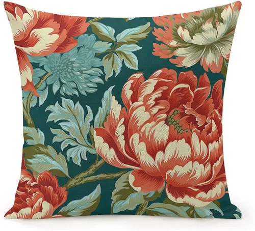 Vista 9 de Fundas de almohada chinoiserie verde turquesa floral y pájaro con cremallera de 16 x 16 pulgadas, fundas de almohada de lino para sofá, dormitorio