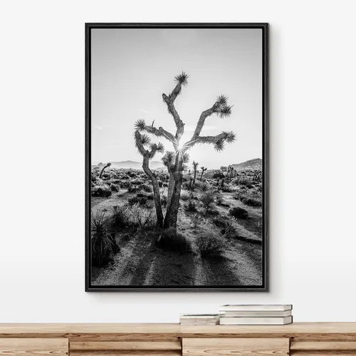 Vista 2 de IDEA4WALL Lienzo enmarcado, arte de pared con diseño de árbol Joshua de California en blanco y negro, desierto, naturaleza, desierto, fotografía