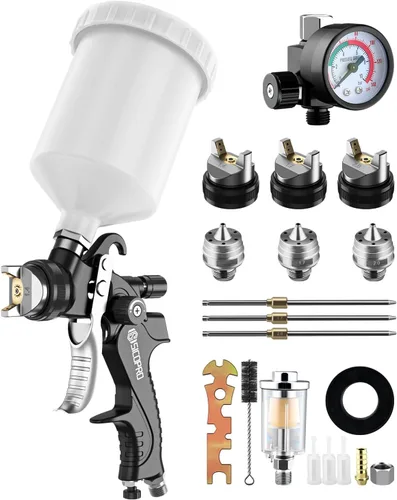 Vista 8 de Pistola pulverizadora de pintura HVLP, pulverizador de pintura a aire para pintura de casas, automóviles, pistolas de pintura automotrices