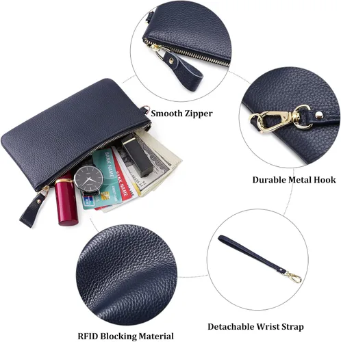 Vista 5 de GOIACII Cartera de cuero delgada con bloqueo RFID para mujer