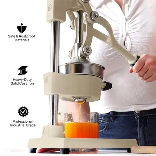 Vista 5 de Exprimidor manual resistente de cítricos, prensa de mano comercial de jugo de limón de naranja de hierro fundido, blanco, grado industrial