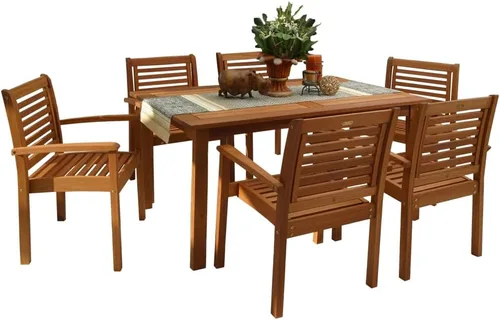 Vista 4 de Amazonia Derby - Juego de comedor rectangular sin brazos de patio de 5 piezas, madera de eucalipto, ideal para exteriores e interiores
