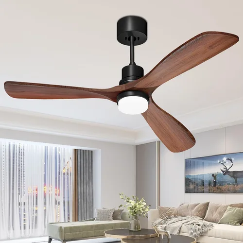 Vista 9 de Obabala Ventilador de techo de 52 pulgadas con control remoto, cuchillas de madera maciza, motor CC de 5000 CFM, silencioso, 35 dB, reversible, 6