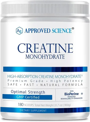 Vista 10 de Approved Science Monohidrato de creatina en polvo – con BioPerine – Apoya la fuerza, el músculo magro y la recuperación – 0.18 oz por porción