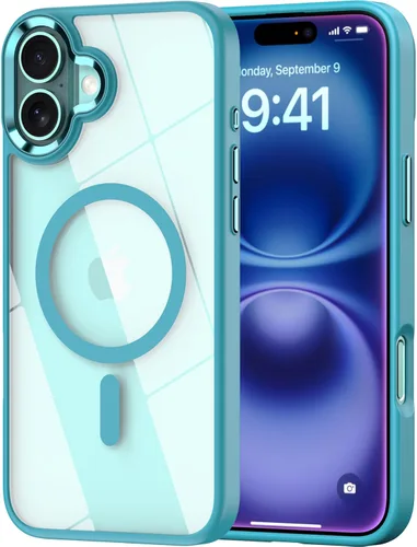Vista 20 de Funda magnética para iPhone 13, compatible con MagSafe, protección de grado militar, parte trasera dura transparente y marco de TPU suave, funda