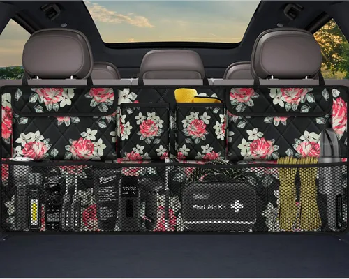 Vista 13 de Organizador de maletero Femuar, organizador de cajuela de gran capacidad (106,7*45,7 cm), bolsa de almacenamiento plegable para el coche con 8