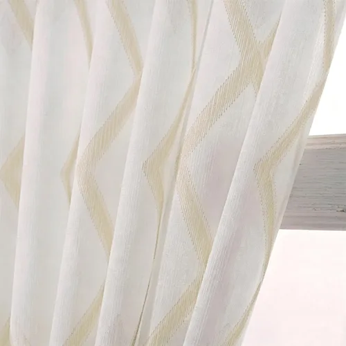 Vista 4 de NAPEARL Cortinas para puerta francesa, patrones geométricos, luz lateral para puerta delantera, lino sintético semitransparente con bolsillo Beige