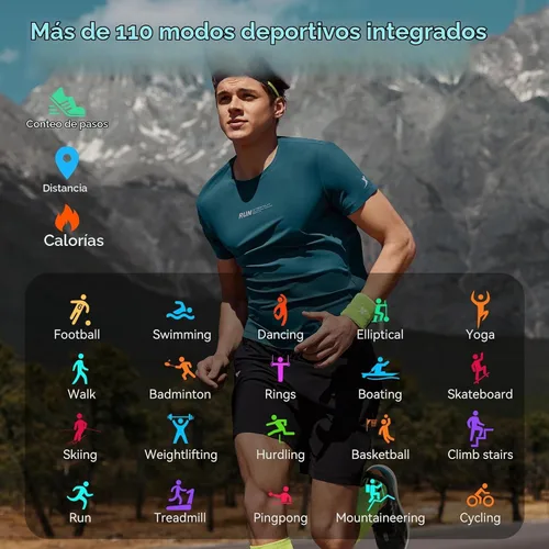 Vista 6 de Reloj inteligente para hombre, GPS, 2.06 pulgadas, HD, AMOLED, militar, multideporte, rastreador de fitness con llamada Bluetooth, brújula Negro