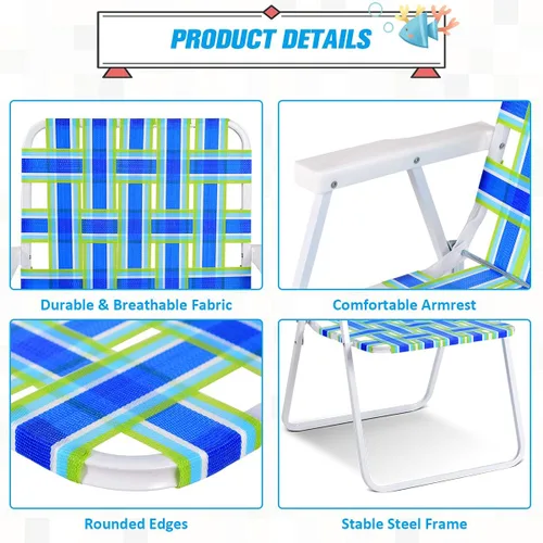 Vista 5 de COSTWAY 6pcs silla de playa plegable camping césped cincha silla ligera 1 posición (azul)