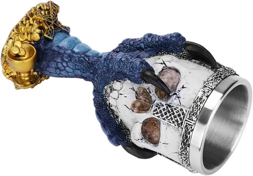 Vista 7 de Taza de cáliz de vino con diseño de calavera para Halloween, gótico de vikingos, osario, esqueleto, taza de café, medieval, guerrero, garra