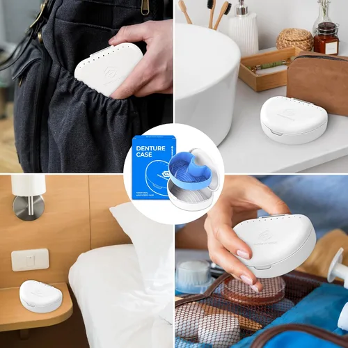 Vista 6 de Estuche de almacenamiento de dentaduras – Taza higiénica y protectora para el baño de dentadura – Contenedor de retención dental de ortodoncia apto