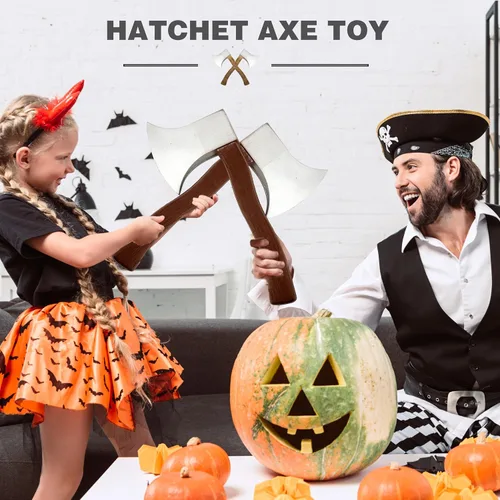 Vista 7 de 4 piezas de juguete de hacha de espuma marrón falso hacha realista hacha para adultos y niños, suministros de fiesta de disfraces de Halloween