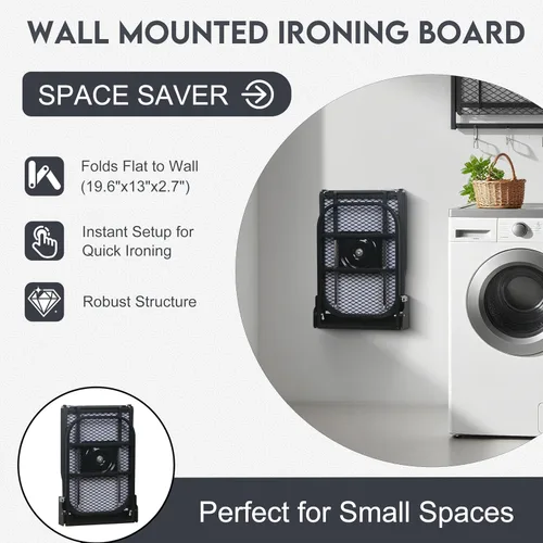 Vista 10 de Tabla de planchar para montar en la pared, compacta que ahorra espacio, tabla de hierro plegable para cuarto de lavado, 36 x 12 pulgadas, color negro
