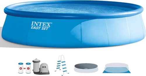Vista 4 de Intex Piscina redonda inflable, cubierta solar redonda de 18 pies y filtro tipo A (paquete de 6)