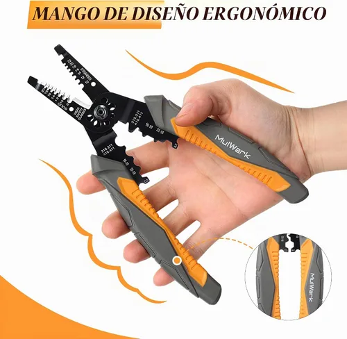 Vista 5 de MulWark Pelacables automático autoajustable 3 en 1, cortador/engarzador, alicates múltiples de 8 pulgadas para pelar cables eléctricos, corte