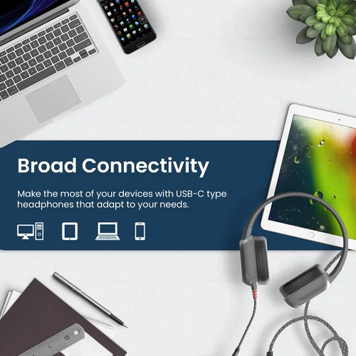 Vista 3 de Brenthaven Auriculares resistentes con 2 cables con micrófono USB C – Cable largo sin enredos a prueba de masticación con control de volumen