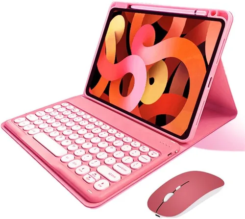 Vista 8 de kaitesi Funda de teclado para iPad de 9ª/8ª/7ª generación de 10.2", teclado Bluetooth inalámbrico desmontable con ratón, funda inteligente tipo
