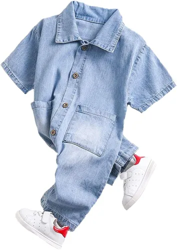 Vista 4 de YJ Back Home Baby Boy Jeans Mameluco infantil de algodón y mezclilla