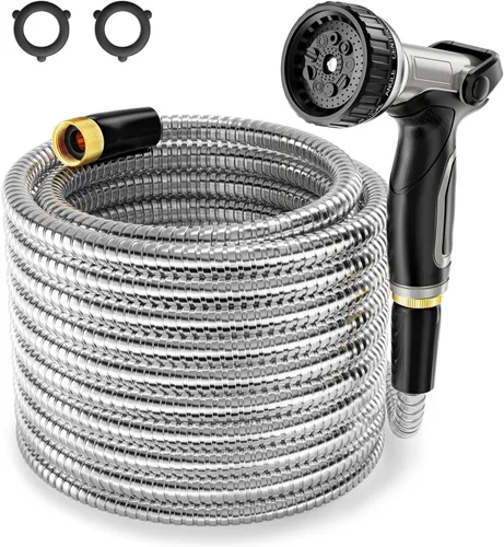 Vista 14 de SPECILITE Manguera de jardín corta de 5 pies, manguera líder de acero inoxidable 304 de 1/2 pulgada con accesorios de latón hembra a hembra