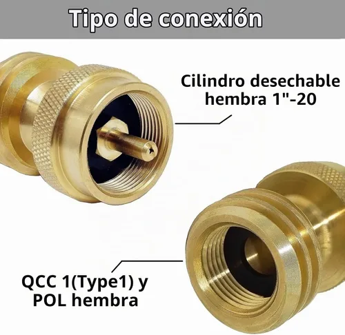 Vista 2 de Steak Saver Adaptador de tanque de propano de 1 lb a 20 lb para parrilla con cilindro de 1 lb 1"-20 Female Throwaway Cylinder adapter fits QCC1