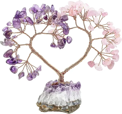 Vista 12 de SUNYIK Árbol de cristal curativo hecho a mano con base de amatista natural, árbol de dinero Fengshui de corazón de amor para decoración de oficina