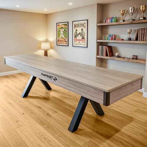 Vista 7 de PINPOINT Juego de mesa de tejo 2 en 1, mesa de tejo de tamaño completo de 9 pies con conversión de mesa de comedor, discos, cera y cepillo
