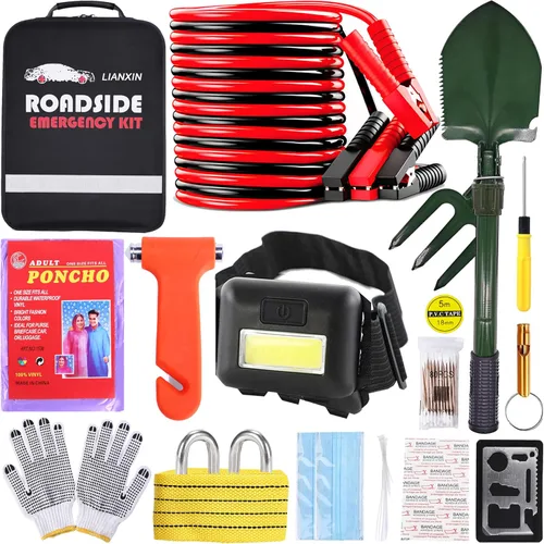 Vista 13 de LIANXIN Kit de Emergencia para Automóvil en Carretera - Kit de Seguridad para Automóvil Kit de Emergencia para Automóvil con Cables Puente Kit