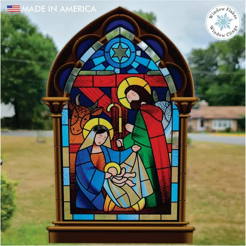 Vista 4 de Adhesivo para ventana de Belén pequeño de 11 pulgadas, calcomanía de Navidad para vidrio, decoración de ventanas y puertas, calcomanías