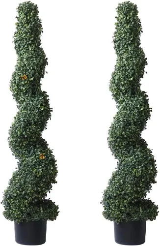 Vista 8 de ALL SEASON GREEN Árbol topiario artificial de 48 pulgadas, boj en espiral en maceta de plástico para uso en interiores o exteriores