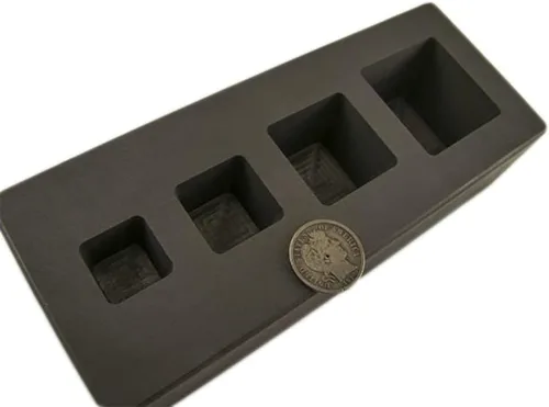 Vista 3 de Molde de grafito de alta densidad 1-2-5-10 oz barra de oro plata cubo de 4 cavidades