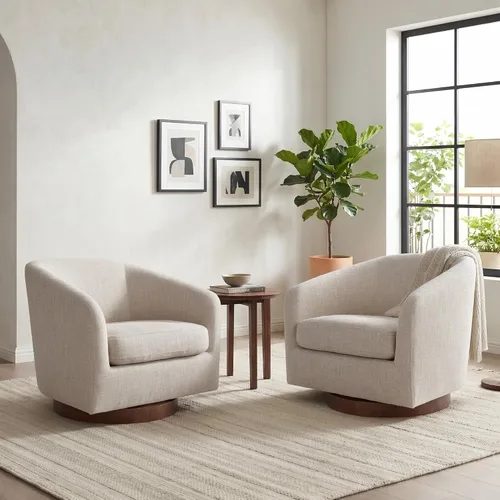 Vista 11 de CHITA Silla Giratoria de Acento, Silla Barrel Tapizada en Terciopelo con Certificación FSC para Sala de Estar, Completamente Ensamblada, Naranja
