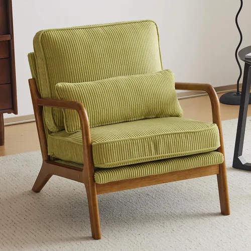 Vista 22 de VINGLI Silla de Acento de Pana Premium Mejorada, Silla con Reposabrazos Tapizada, Cómoda Silla de Lectura de Madera Maciza con Almohada Lumbar