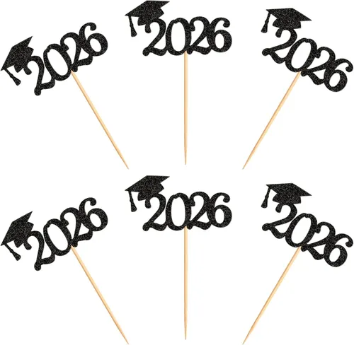 Vista 3 de 24 adornos para cupcakes de graduación 2026, selecciones de alimentos/aperitivos para fiesta de graduación, decoración de mini pasteles, adornos
